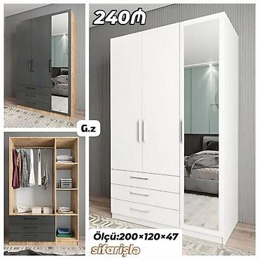 ekran sekilleri 3d: Üç qapılı paltar şkafı – güzgülü model - Ölçü: 200 × 120 × 47 sm — 1