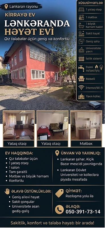 lökbatanda ev elanları: Lənkəran şəhərində, Kiçik Bazar məscidi yaxınlığında qız tələbələr — 1