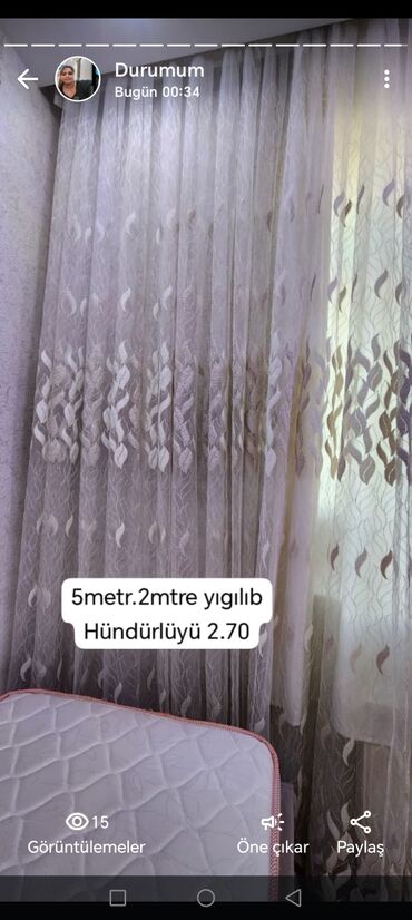 Pərdə və tüllər: İşlənmiş, Pərdə, rəng - Ağ, Ödənişli çatdırılma