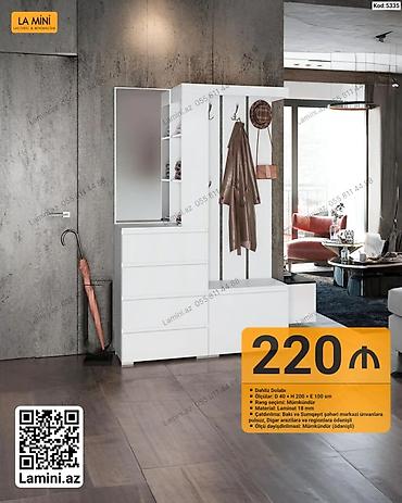 Dolablar: Dəhliz dolabı – minimalist dizaynlı ağ rəngli giriş mebeli. Model — 1