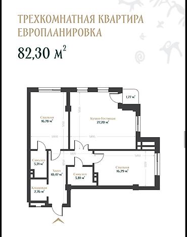 жк европа: 3 комнаты, 83 м², Орто-Сай с. Элитка, 6 этаж, ПСО (под самоотделку) — 5