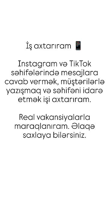 İş: Xidmət: Sosial media mesajlaşma və səhifə idarəçiliyi Instagram və — 1