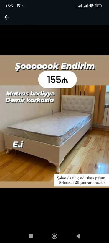 Çarpayılar: Yeni, Təknəfərlik çarpayı, Bazasız, Matras ilə, Siyirməsiz — 10