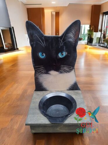 Su və yem qabları: Məhsul: Pişik temalı qidalandırıcı stendlər - Dizayn: Taxta əsaslı — 15