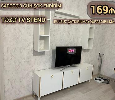 polka market: Təzə TV stend dəsti – müasir, minimal dizayn • Rəng: ağ, qızılı — 1