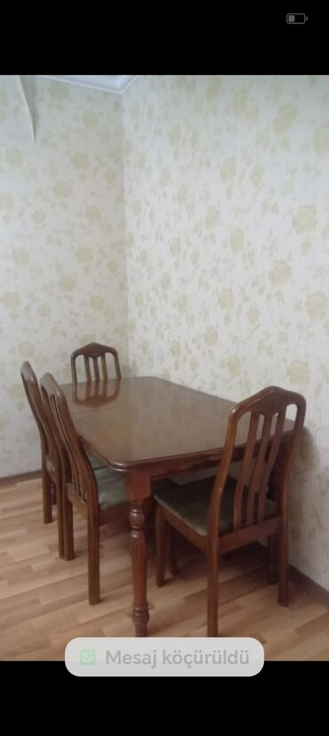 стол деревянный кухонный: Qonaq otağı üçün, İşlənmiş, Dördbucaq masa, 4 stul