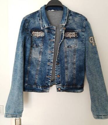 tedi kaputi cena: Jeans jakna sa perlama i cirkonima Nova, turska proizvodnja Prelepa