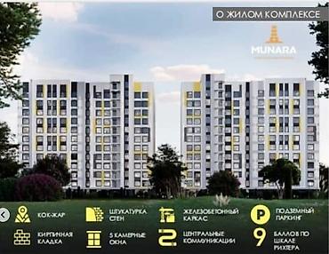 кв манас: 1 комната, 50 м², Кок-Жар ж/м Элитка, 8 этаж, ПСО (под самоотделку) — 3