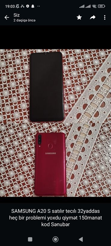 kontakt home samsung a20: Samsung a20 s satılır tecılı 32yaddas heç bir problemi yoxdu qiymət