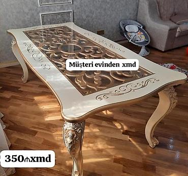 masa ev: Klassik dizaynlı yemək/oturma otağı masası - Üst hissə: Şüşə ilə — 1
