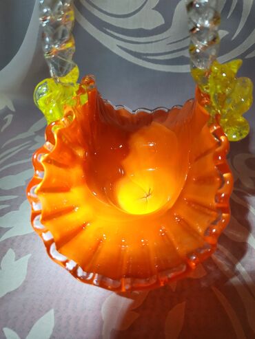 Ostali kućni dekor: Murano nova korpa,duvano staklo 70te. Korpica nova,sve na njoj je — 3