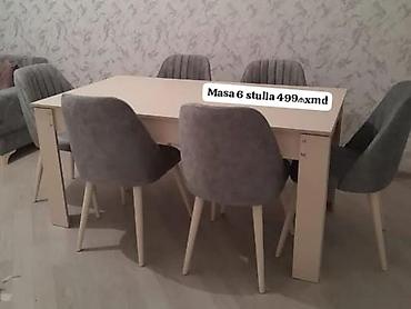 pc masaları: Yemək otağı üçün dəst: masa + 6 ədəd stul. - Masa: düzbucaqlı forma — 1