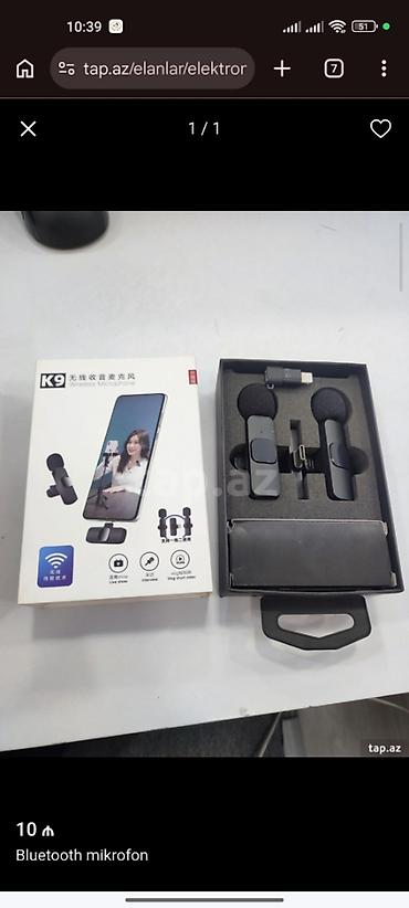 mikrofon kalonka: K9 Wireless Microphone – Bluetooth qoşulan ikili boyun mikrofon dəsti — 1