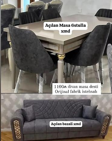 metbext divani: Divan–masa dəsti - Açılan masa + 6 ədəd stul - Açılan, bazalı divan - — 1