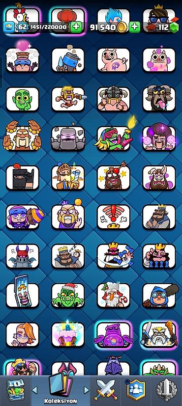 Digər kolleksiyalar: Clash Royale hesabı - Kral səviyyəsi: 62 - Kupa: 11 542+ - Qızıl: 91 — 8