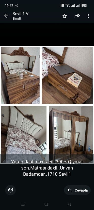 кровать купить баку: Yataq dəsti çox təcili 390₼.Qiymət son.Matrası daxil. Ünvan