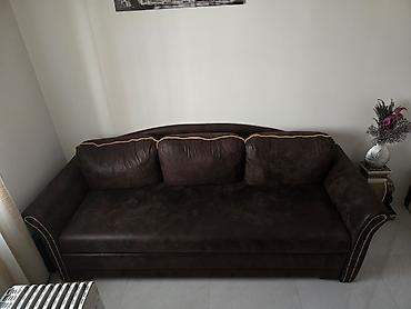 vitrina kredenca: Trosed na razvlačenje – tamno braon eko koža/mikrofiber kombinacija - — 1