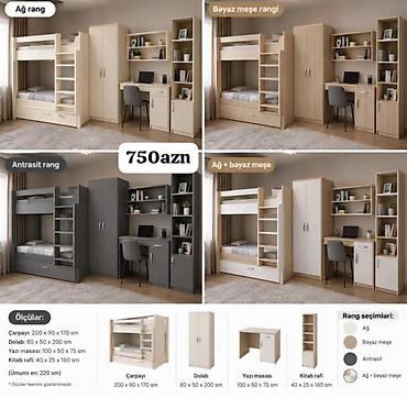 Uşaq/yeniyetmə otağı üçün modul dəst – iki mərtəbəli çarpayı, dolab