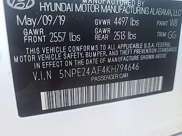 Hyundai: Hyundai Sonata: 2019 г., 2.4 л, Автомат, Бензин, Седан — 10