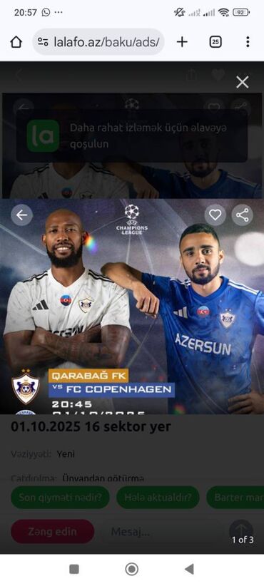 karabağ ajax bilet: Salam.2 bilet var 25 sektor 17-21 sıra. İticket hesabiniza transfer