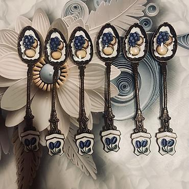 Qab-qacaq və mətbəx ləvazimatları: Vintage dekorativ çay qaşıqları dəsti – 6 ədəd - Material: metal — 1