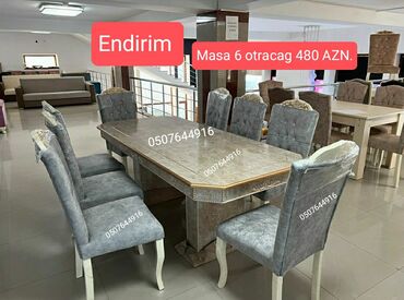 Masa və oturacaq dəstləri: Qonaq otağı üçün, Yeni, Açılmayan, Dördbucaq masa, 6 stul — 2