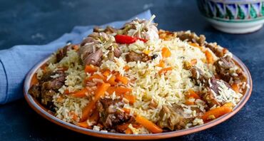 мясо кролика: Плов по‑узбекски в казане - Рис длиннозерный рассыпчатый - Сочные