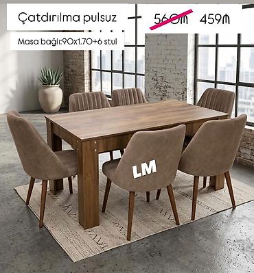 hesir stul: Modern yemək dəsti – masa və 6 stul - Dəst: 1 masa + 6 stul - Masa — 1