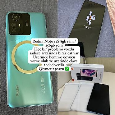 telefon islenmis: Redmi Note 12S, 256 GB, rəng - Mavi, Qırıq — 1