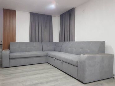 диван и кровать: Угловой диван, цвет - Серый, Новый