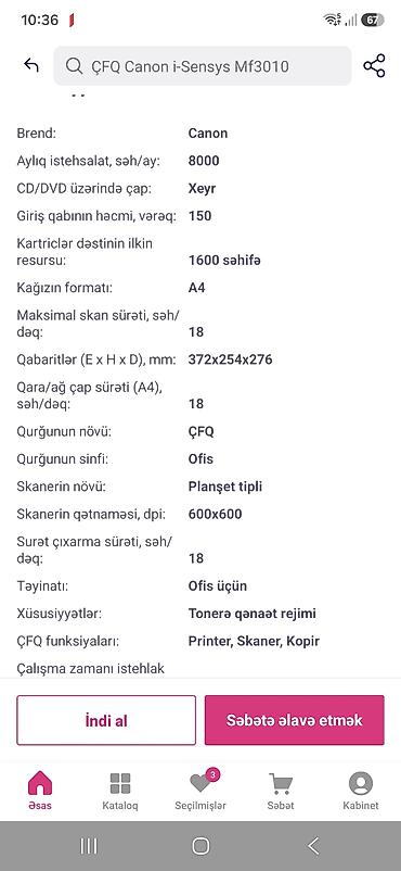 блендер 3 в 1: Printer 3-ü 1-də (çap, skan və surətçıxarma)Texnologiya: Lazer çap (A4 — 5