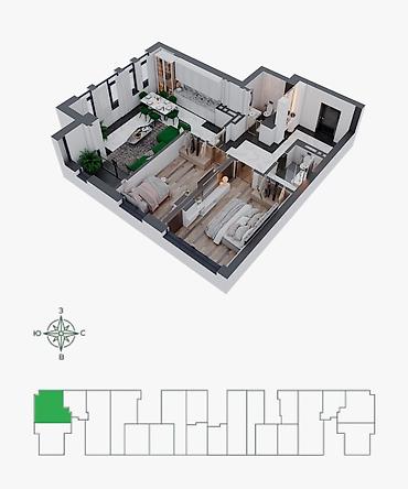 kva: 3 комнаты, 90 м², Азия Молл Элитка, 15 этаж, ПСО (под самоотделку) — 8