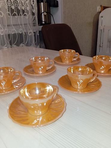 almaniyada saat: Çay dəsti, rəng - Narıncı, Şüşə, 6 nəfərlik, Almaniya — 2