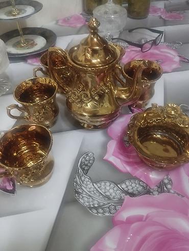cay: Çay dəsti, rəng - Qızılı, Keramika — 5