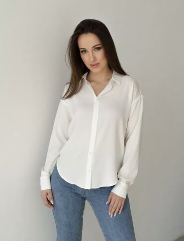 полосатая блузка: Блузка, Классикалык модель, Атлас, Solid print
