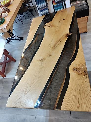 komode bele: Epoxy sto Hrast/ crni metalik 90x181 cm Ploča stola — 4
