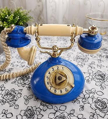 телефон fly б: Retro masaüstü telefon – mavi və krem rəngli, qızılı detal və — 3