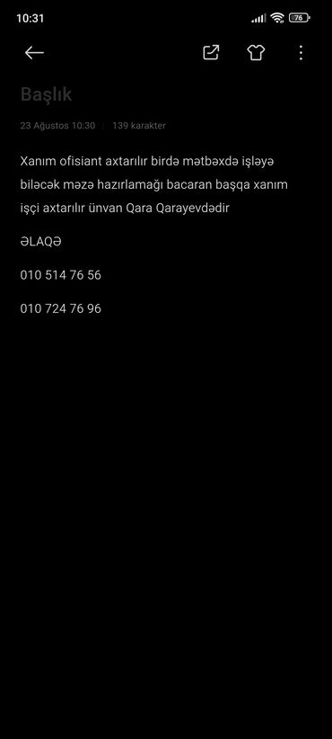 Avtobiznes, servis xidmətləri: Aşpaz tələb olunur, İsti sex, İstənilən yaş, 1 ildən az təcrübə