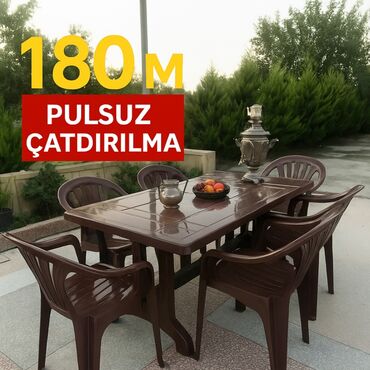 b çay servizi var: Прямоугольный стол, 6 стульев, Нераскладной, Со стульями, Пластик