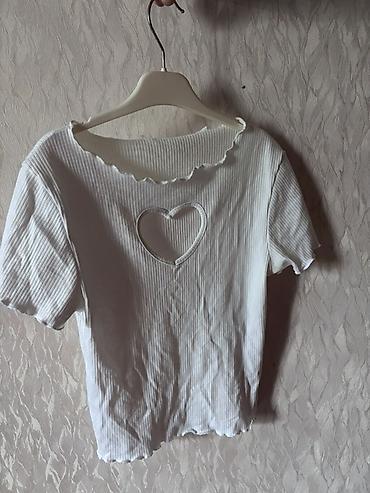 Futbolka və maykalar: Qadın üst geyimləri seti - Ağ qısaqat T-shirt: Rezinli, incə zolaqlı — 1