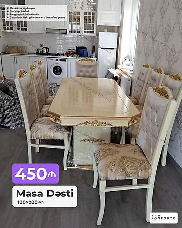 Məhsul: Masa Dəsti - Ölçü: 100×200 sm - Komplekt: 1 masa + 6 stul -