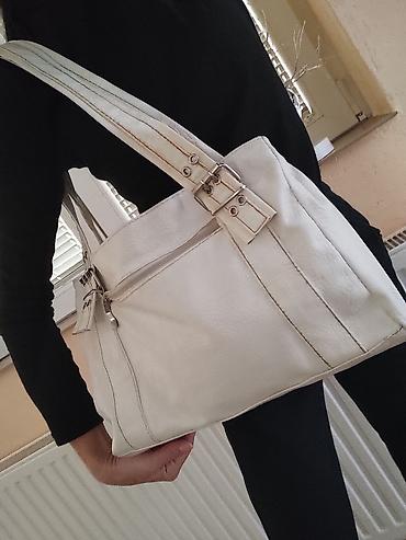 messenger torbe: Ženska torba preko ramena – bela - Materijal: veštačka koža sa blago — 3