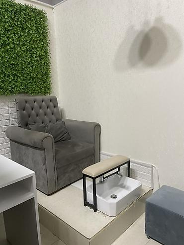 ucuz mebil: Pedikür üçün salon komplekti - Yumşaq, samti toxumalı boz rəngli — 2