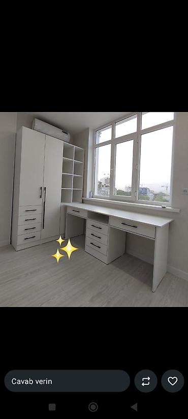 Ağ rəngli modul mebel dəsti – şkaf + iş masası + açıq rəf bloku -