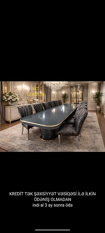 Masa və oturacaq dəstləri: Qonaq otağı üçün, Yeni, Açılmayan, Oval masa, 8 stul — 4