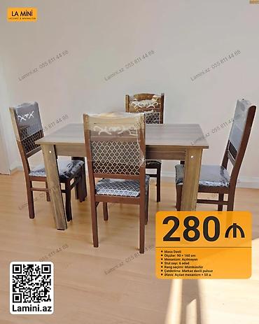 Мебель: Məhsul: Masa Dəsti - Tərkib: 1 ədəd masa + 6 ədəd stul - Ölçülər — 1