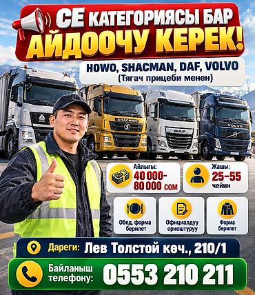 650000: Требуется Водитель грузового транспорта, Категория прав (CE), На тягач, На фуру, Премии, Шестидневка, Мужчина — 1