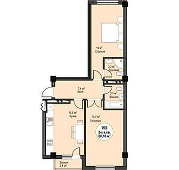Продажа квартир: 2 комнаты, 68 м², 4 этаж, Готовая ПСО (под самоотделку) — 15