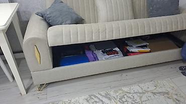 divan satilir: Qonaq otağı üçün çevrilə bilən divan - Rəng: açıq bej - Material — 4