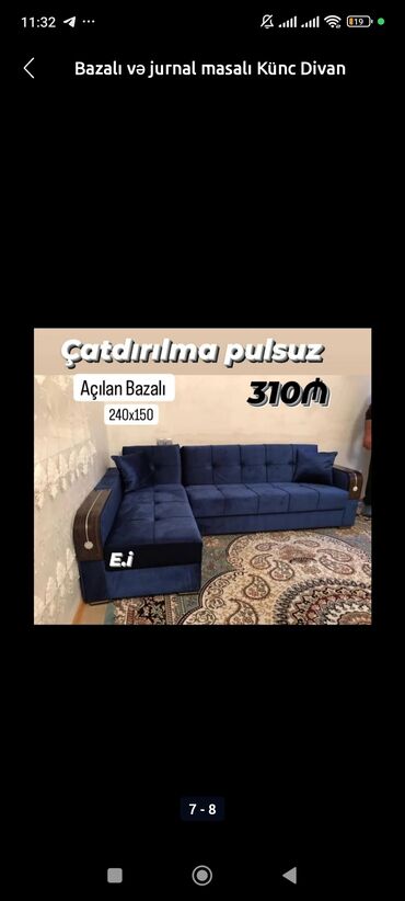 Mətbəx mebeli: Künc divan, İşlənmiş, Açılan, Bazalı, Parça, Ödənişli çatdırılma